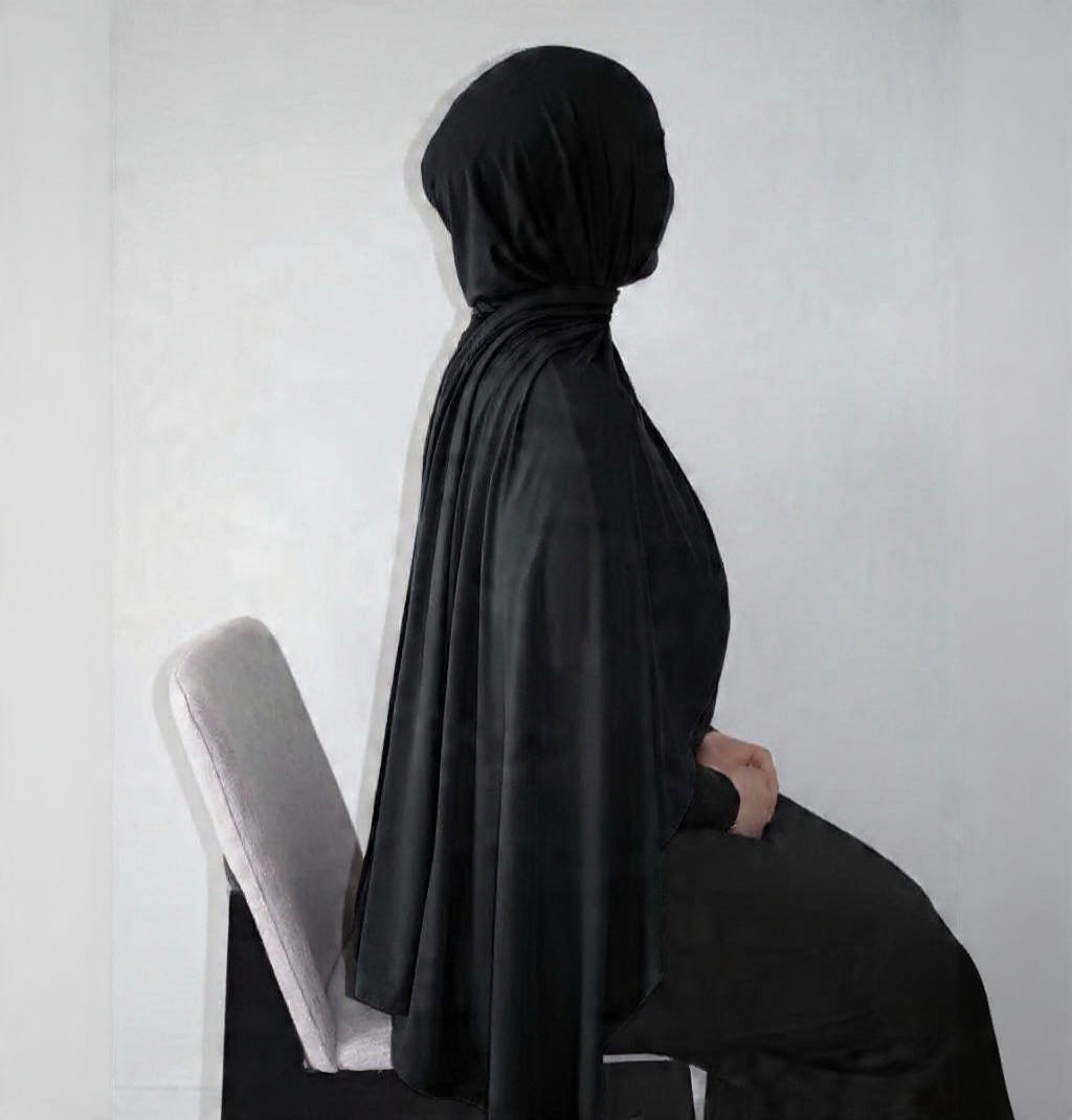 Jet Black Bamboo Jersey Hijab Set