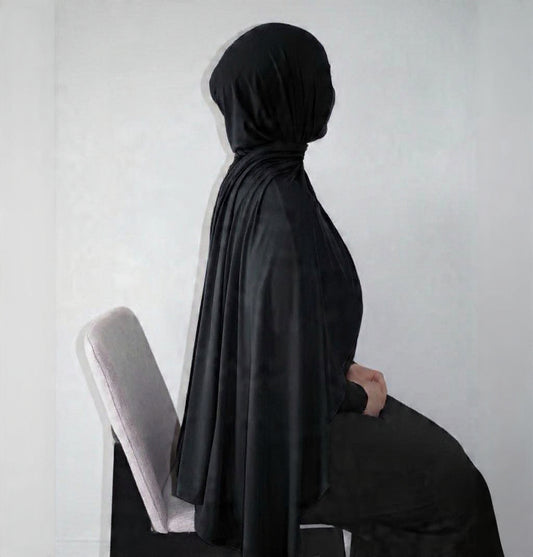 Jet Black Bamboo Jersey Hijab Set