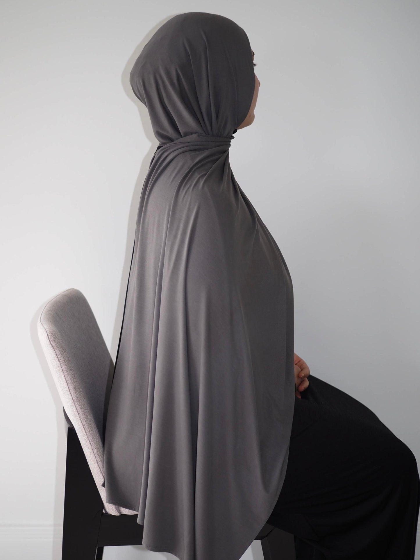 Charcoal Grey Bamboo Jersey Hijab Set